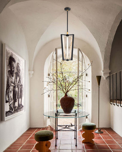 Aged Brass/Black LED Arm Edgemere Cage Collection Linear Pendants Light 16"