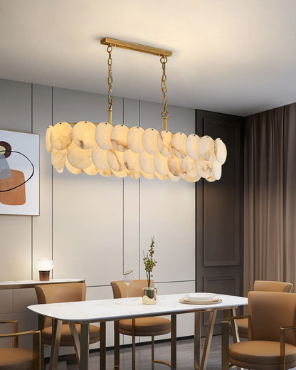 Multi layers Spanish White Alabaster Shell Marble Chandelier lamp in Brass