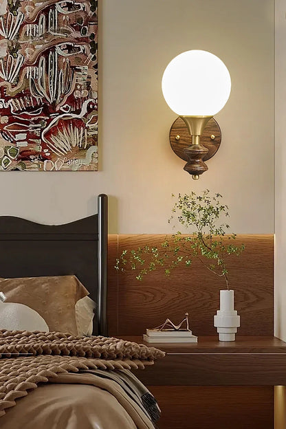 Vintage Globe Walnut Wood Wall Lamp - view 5 | morylighting
