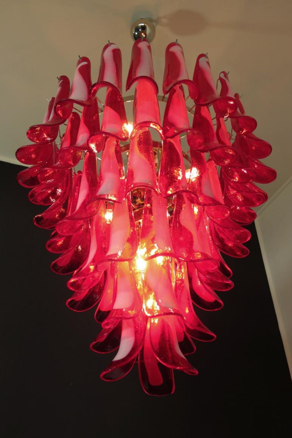 Mid-Century Red Art Glass Petal Chandelier - view 6 | morylighting