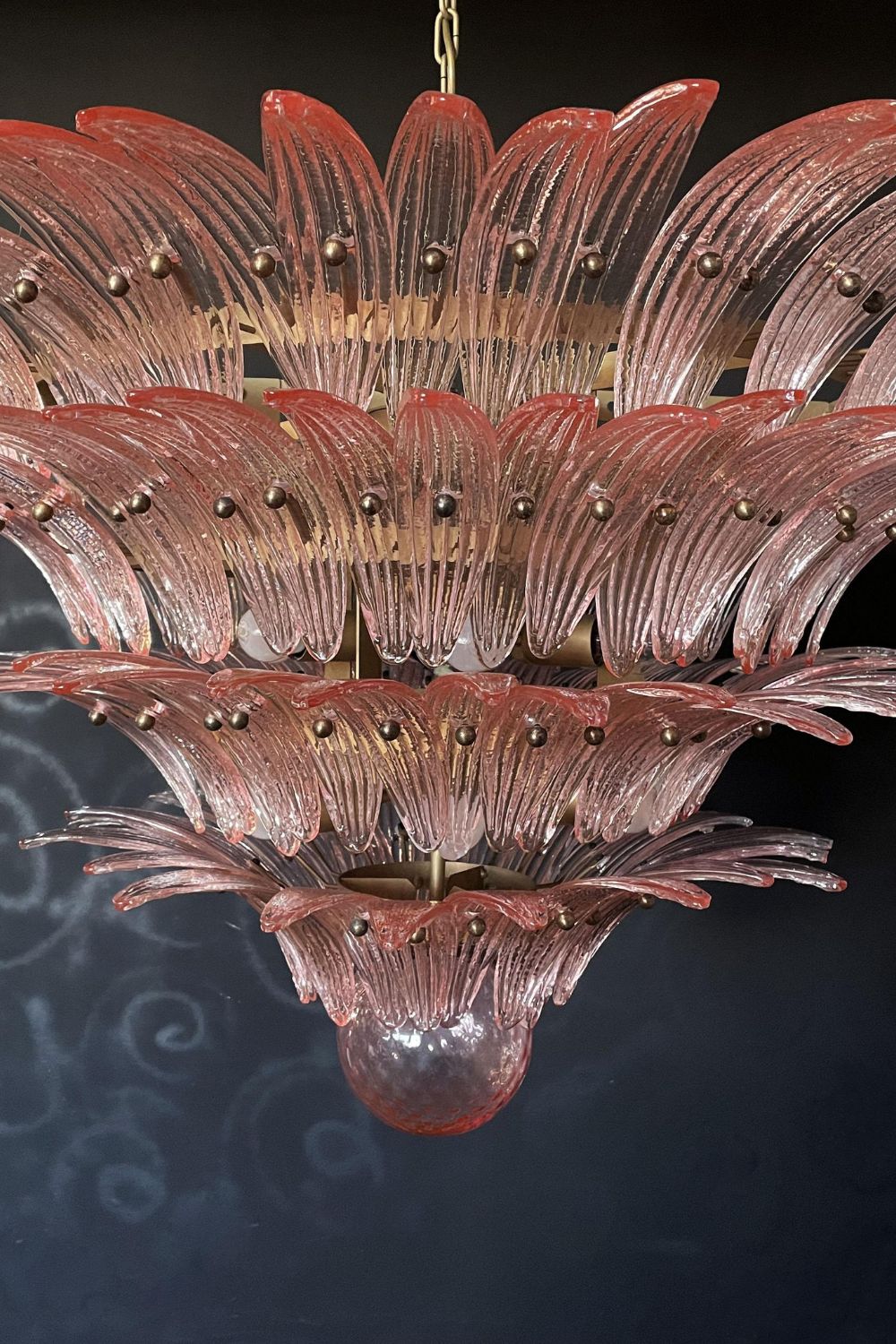 Art Four-tier pink glass palm leaf chandelier - view 9 | morylighting