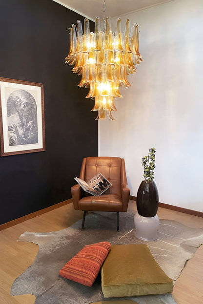 Amber Art Glass Petal Cascade Chandelier - view 3 | morylighting