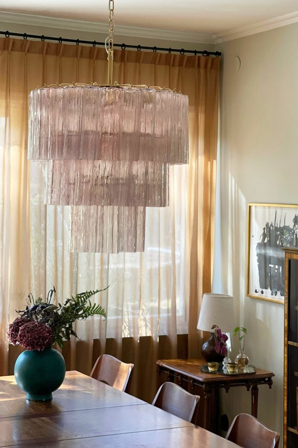 Art light pink glass tube chandelier - view 3 | morylighting