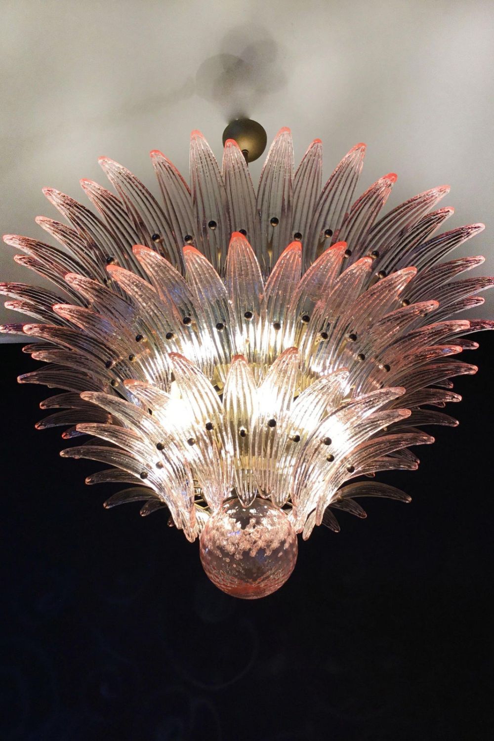 Art Vintage Palm Pink Triple Glass Chandelier - view 9 | morylighting
