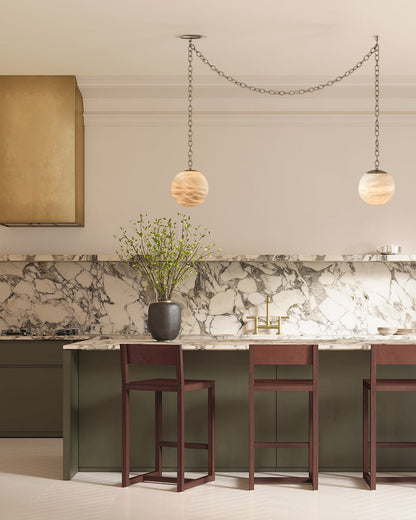 Alabaster Globe Swag Pendants Indoor Lighting with Brass/Black Chain in adjustable