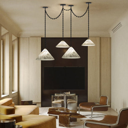 Multi-Head Matte White Alabaster Cone Hanging Kitchen Pendant Light