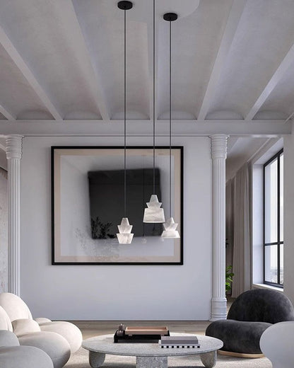 Brianna Alabaster Dining Table Pendant Modern Stacked Conical Pendant Light