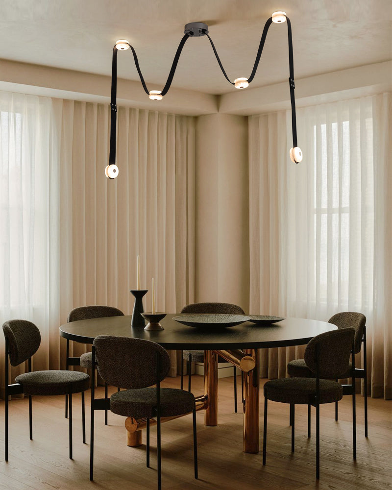 LED Mini SNAPS Module Ceiling Alabaster Pendant Light with Brown Leather Straps