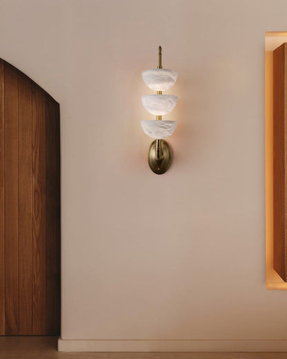 Modern Triple Alabaster Brass Stone Semi-Oval Wall Sconces 6in 15W
