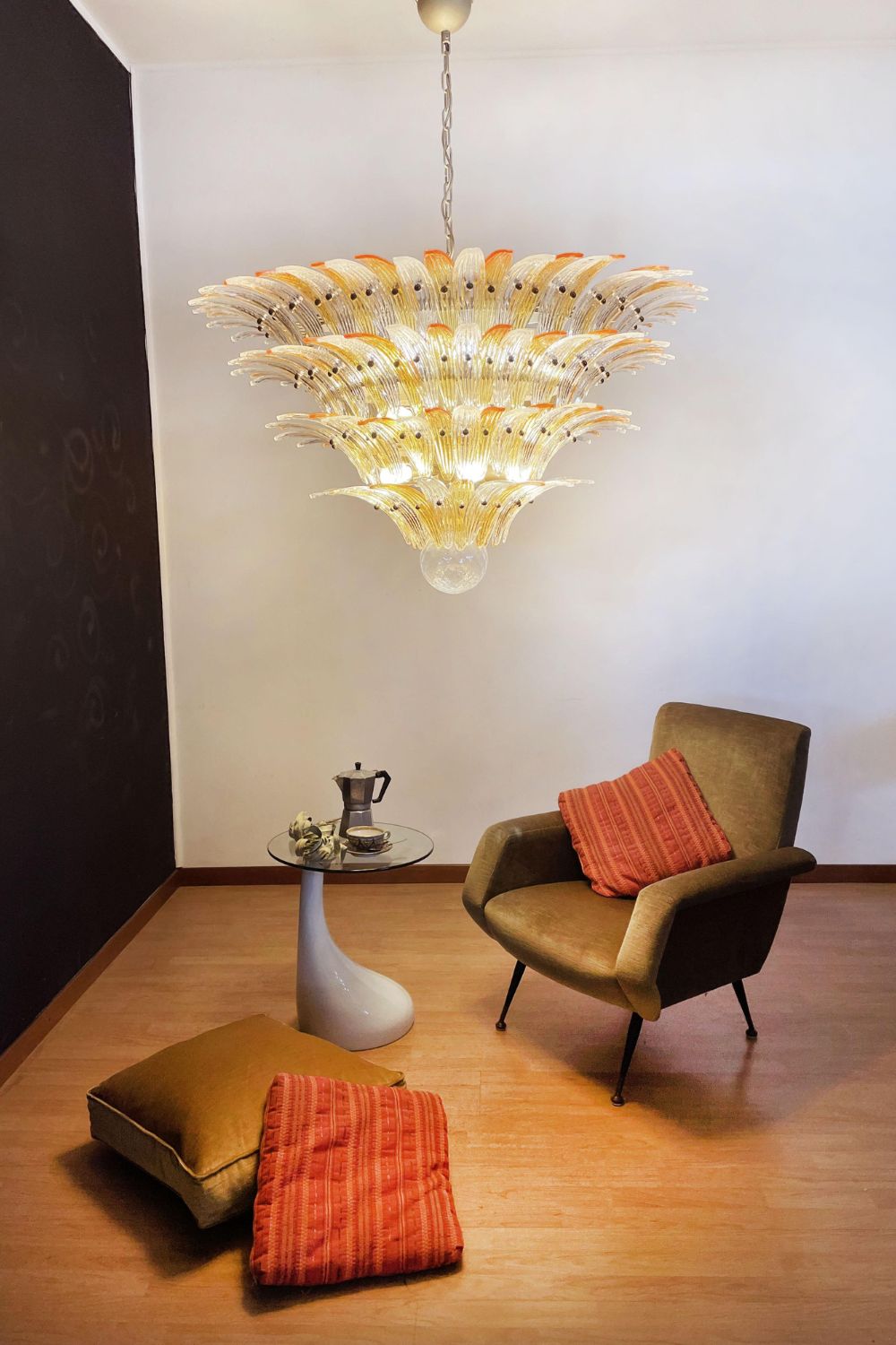 Amber and Clear Art Glass Palmette Chandelier - view 2 | morylighting