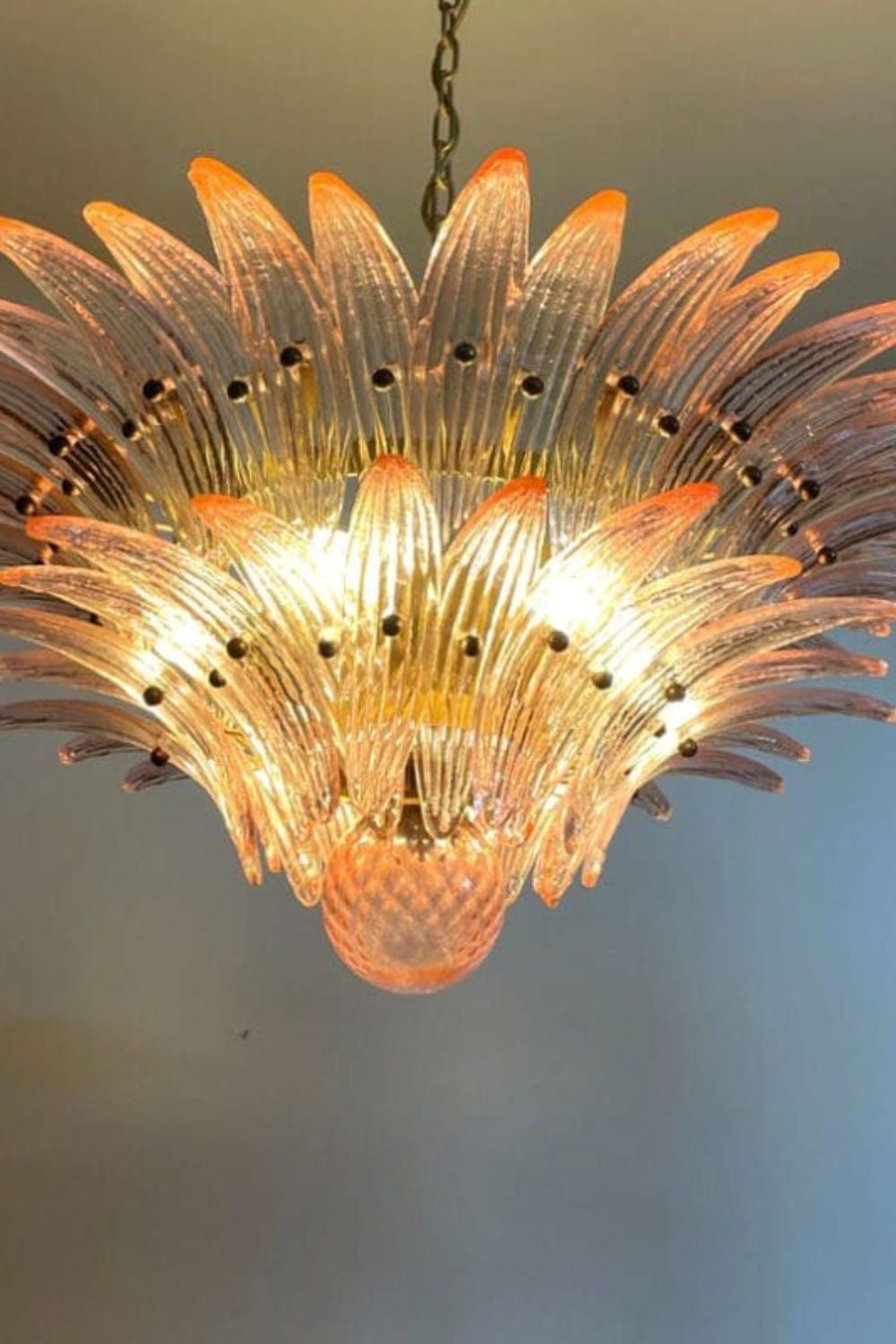 Vintage Art Pink Palm Leaf Glass Chandelier - view 8 | morylighting