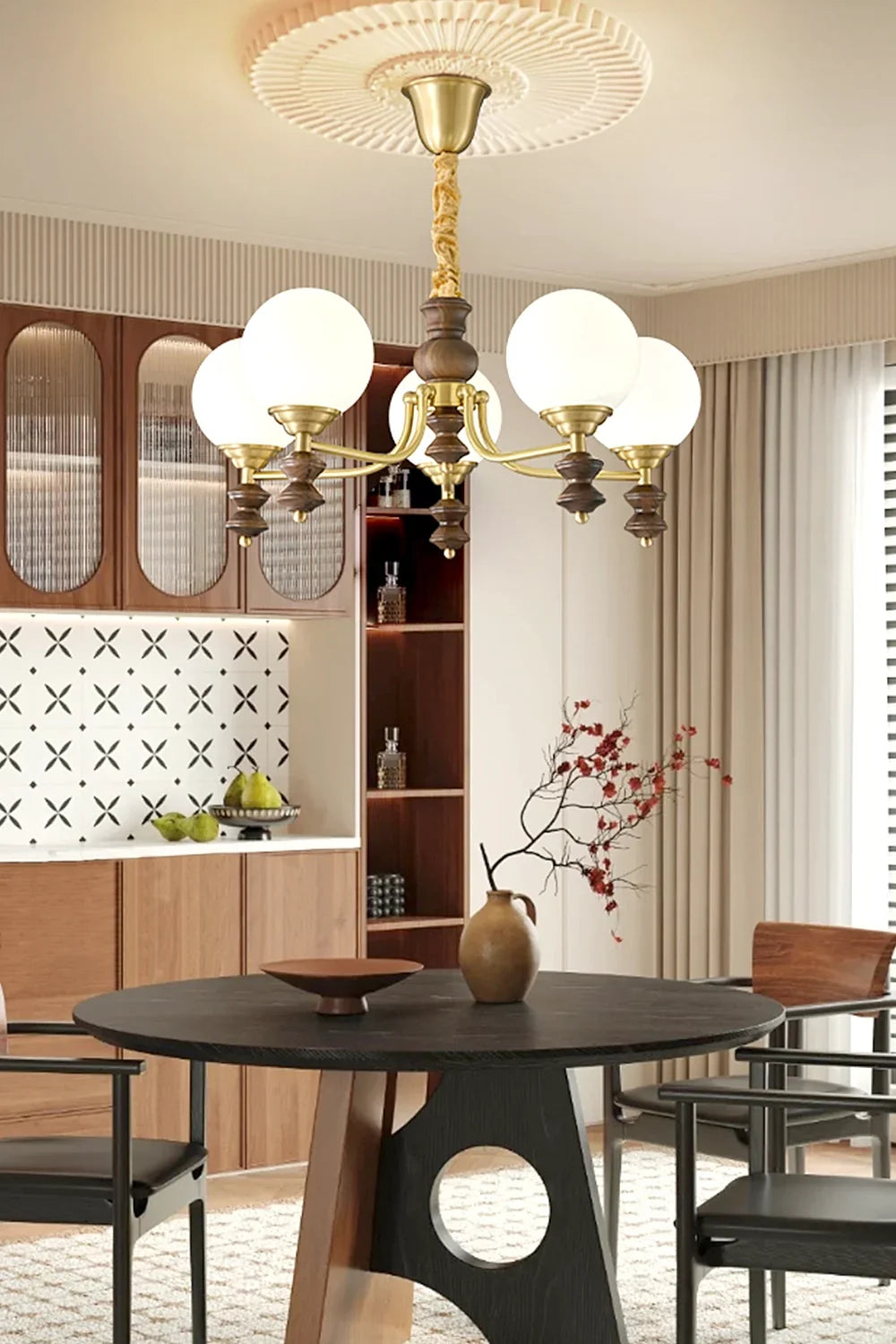 Vintage Globe Walnut Wood Chandelier - view 3 | morylighting