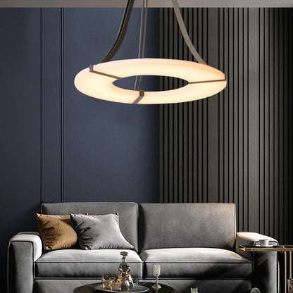 Round Alabaster Plate Chandelier, Exquisite Illumination