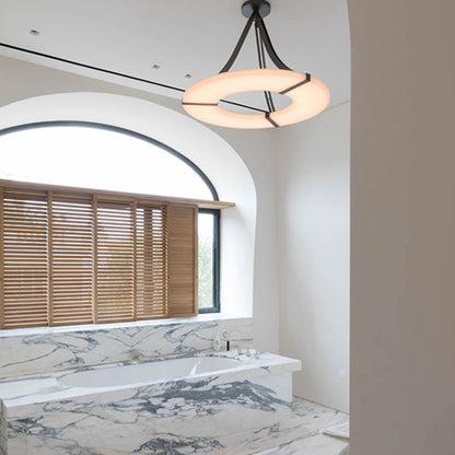Round Alabaster Plate Chandelier, Exquisite Illumination