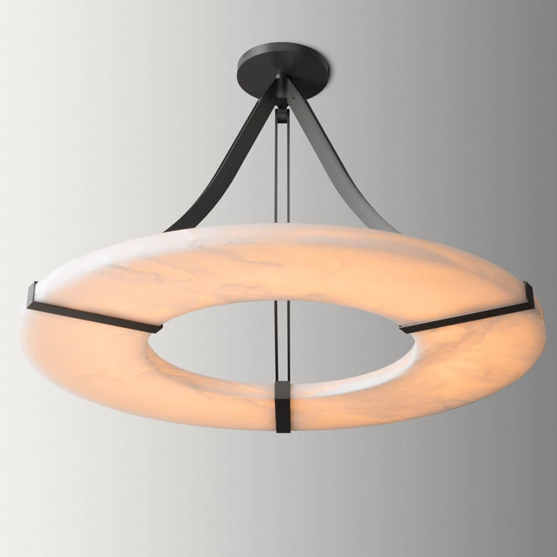Round Alabaster Plate Chandelier, Exquisite Illumination