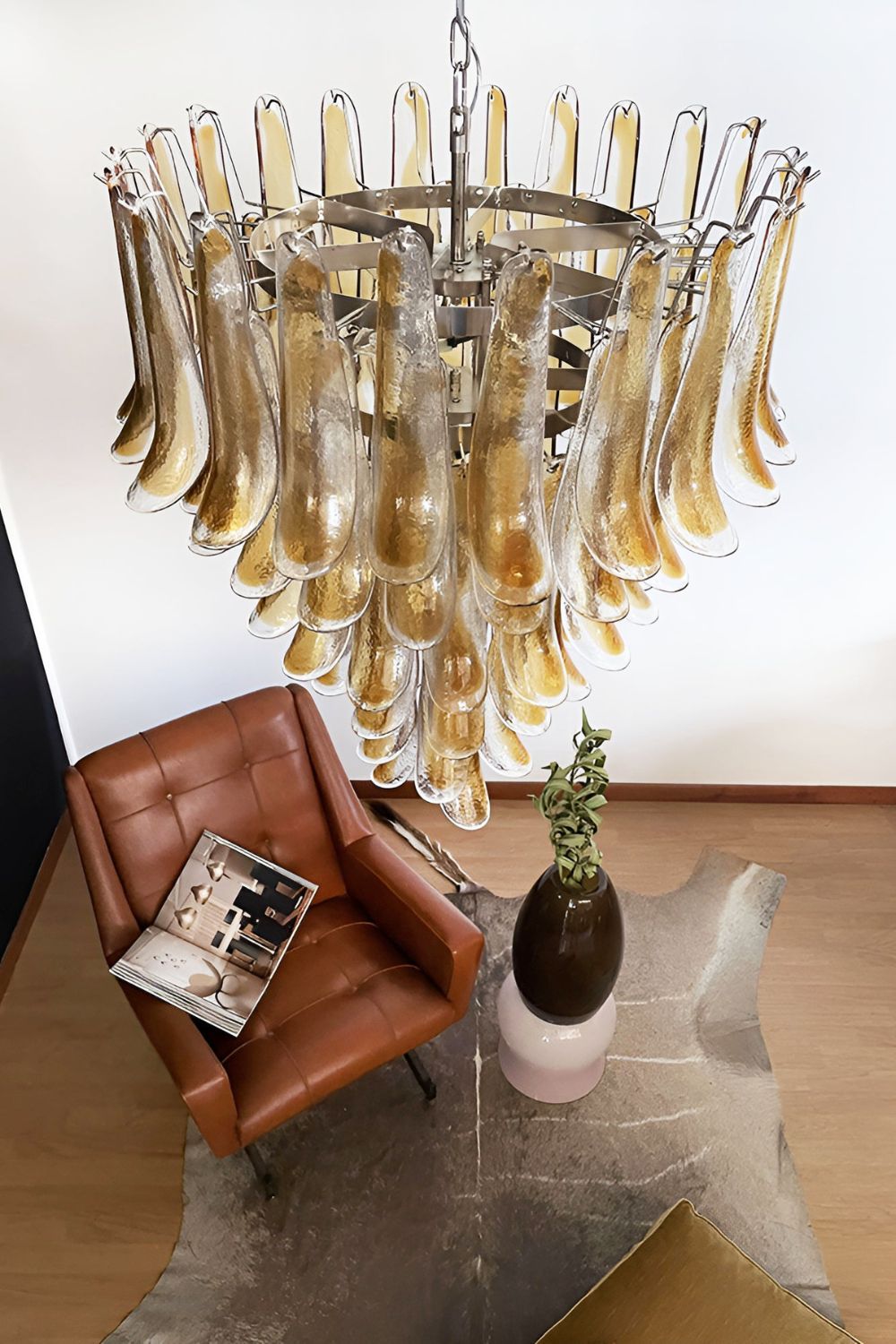 Amber Art Glass Petal Cascade Chandelier - view 10 | morylighting