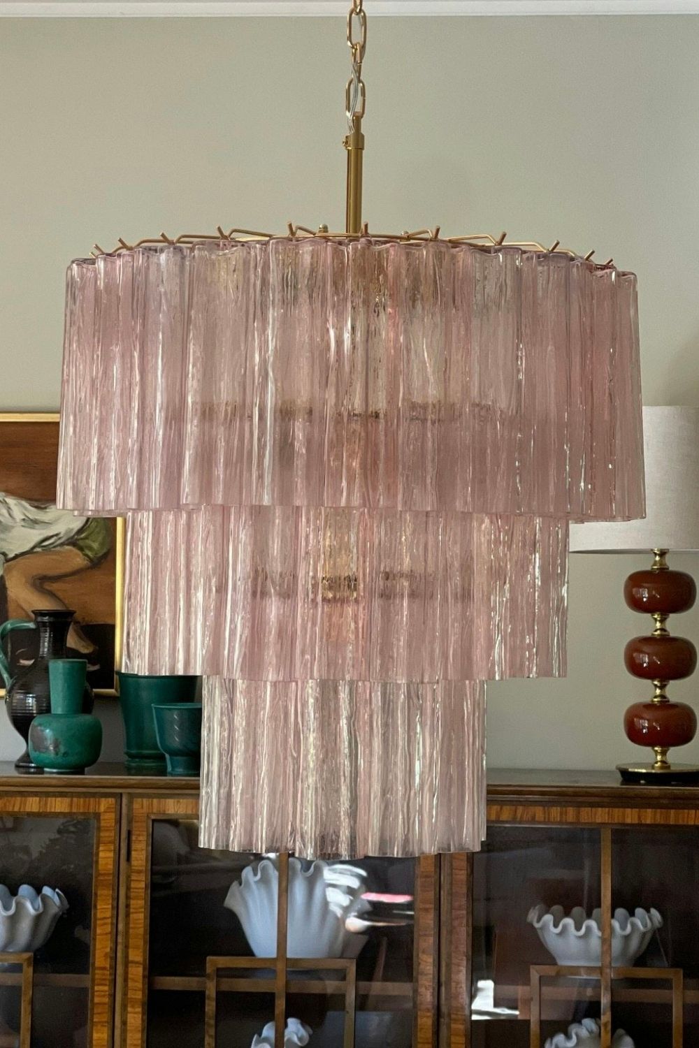 Art light pink glass tube chandelier - view 10 | morylighting
