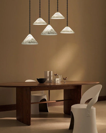 Medium 12" Conical Pendant White Alabaster Shade with Adjustable Chain for living room