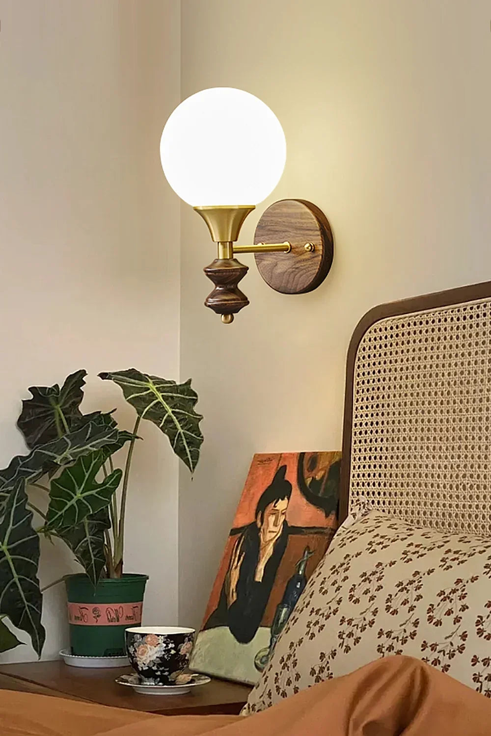 Vintage Globe Walnut Wood Wall Lamp - view 4 | morylighting