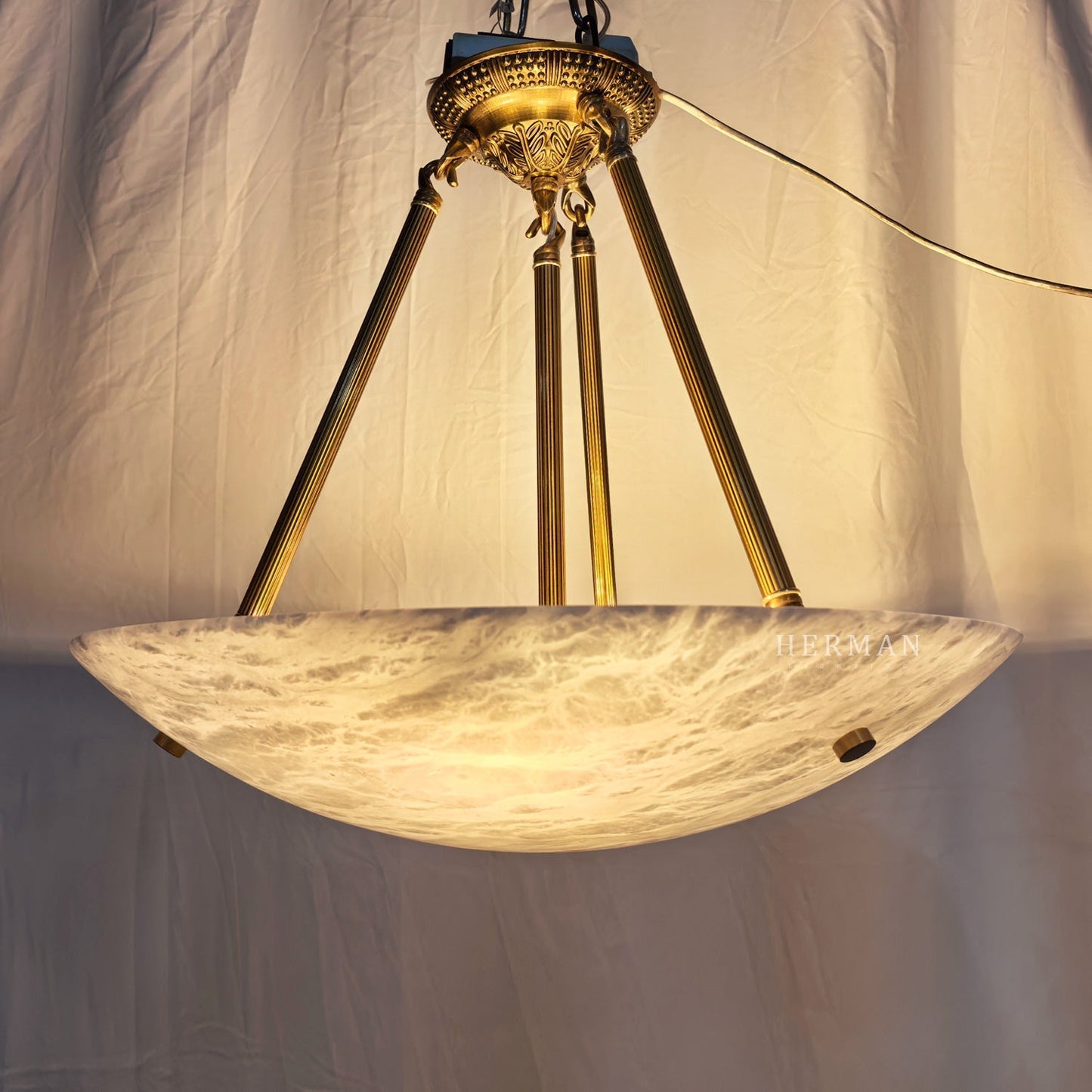 Vintage Round Alabaster Ceiling Lamp