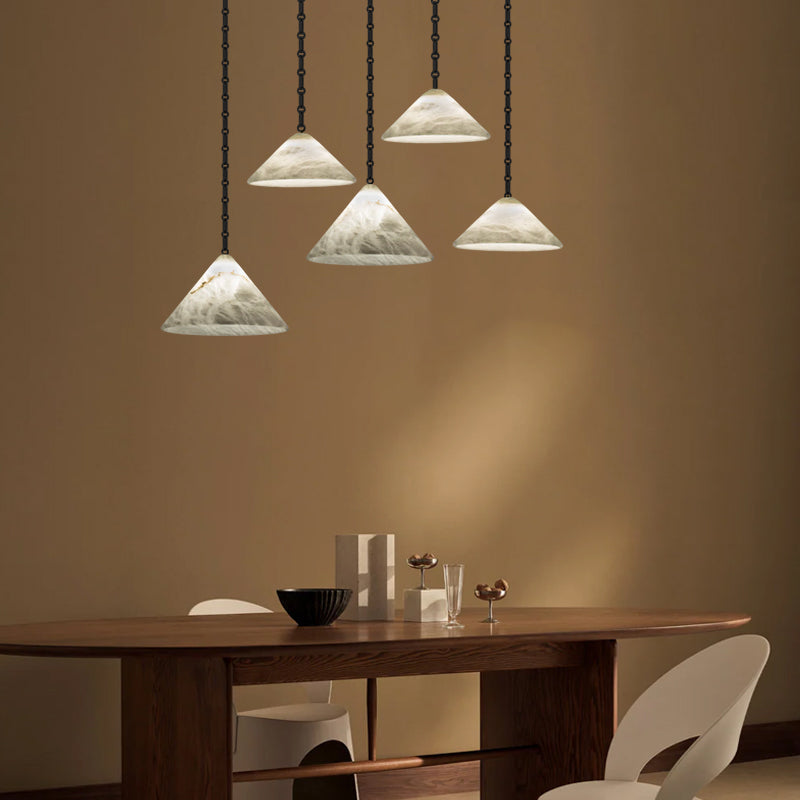Multi-Head Matte White Alabaster Cone Hanging Kitchen Pendant Light