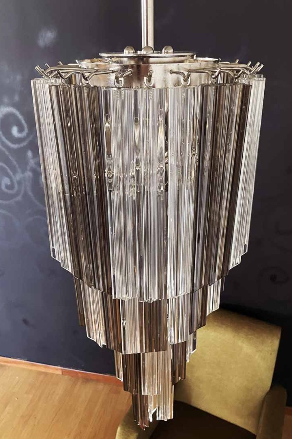 Vintage Smoked Art Glass Prism Spiral Chandelier - view 12 | morylighting