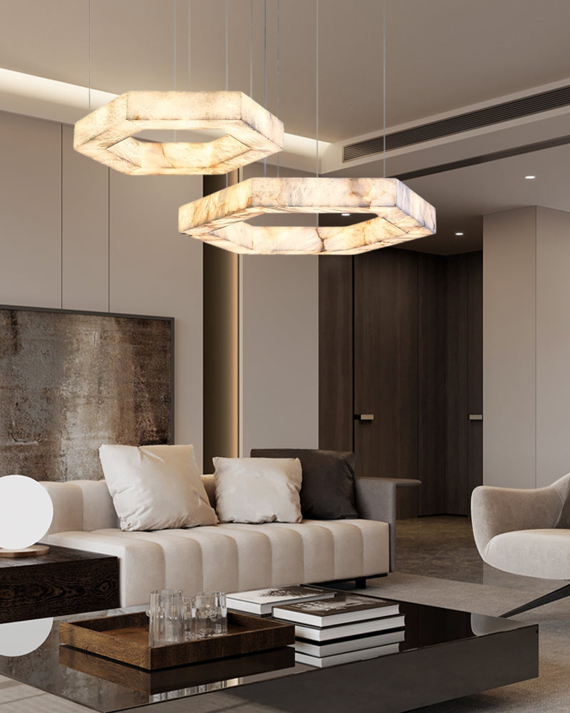 LED Hexagon Marble Pendant Lamp | Double/Triple Ring Design