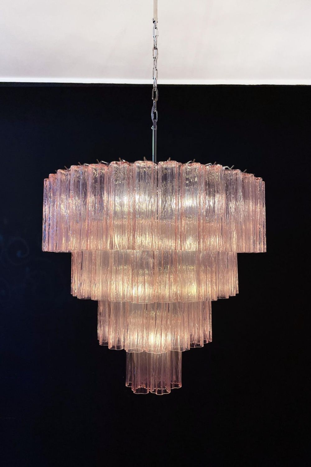 Large Pink Art Glass Tiered Chandelier - view 10 | morylighting