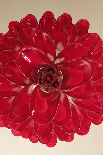 Mid-Century Red Art Glass Petal Chandelier - view 11 | morylighting