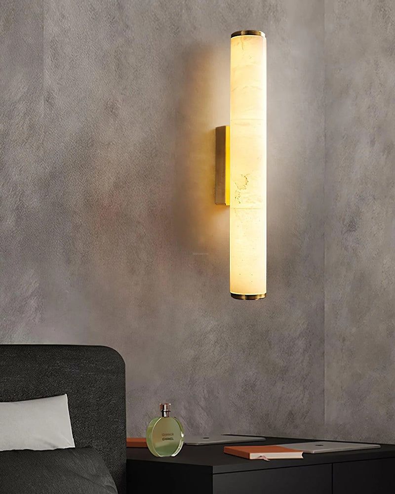 LED Copper Cylindrical Natural Marble Alabaster Wall Sconce Lamp