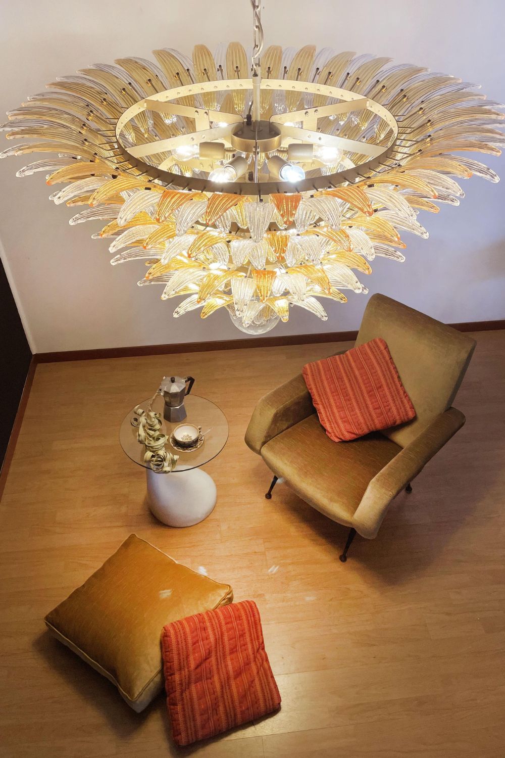 Amber and Clear Art Glass Palmette Chandelier - view 8 | morylighting