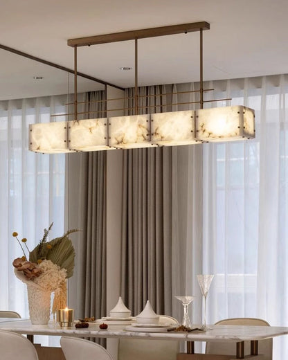 Vintage Alabaster & Gold Long Chandelier 48" 60" 71" with Metal Rod