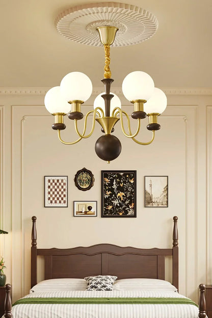 Vintage Walnut Wood Globe Chandelier - view 4 | morylighting