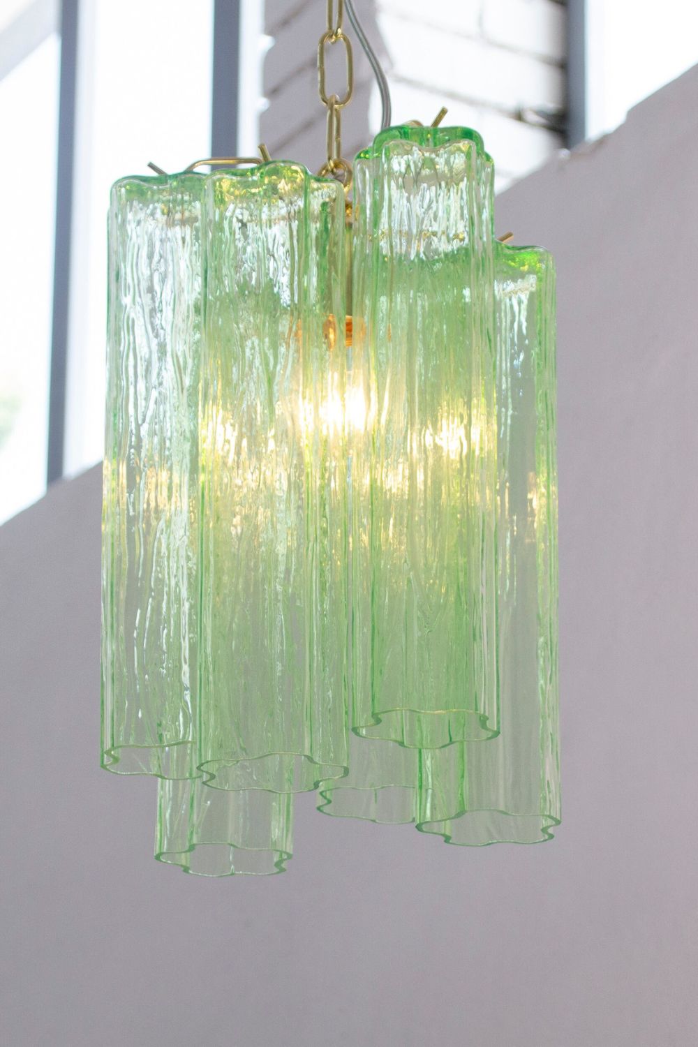 Italian Green Glass Tube Chandelier - view 4 | morylighting