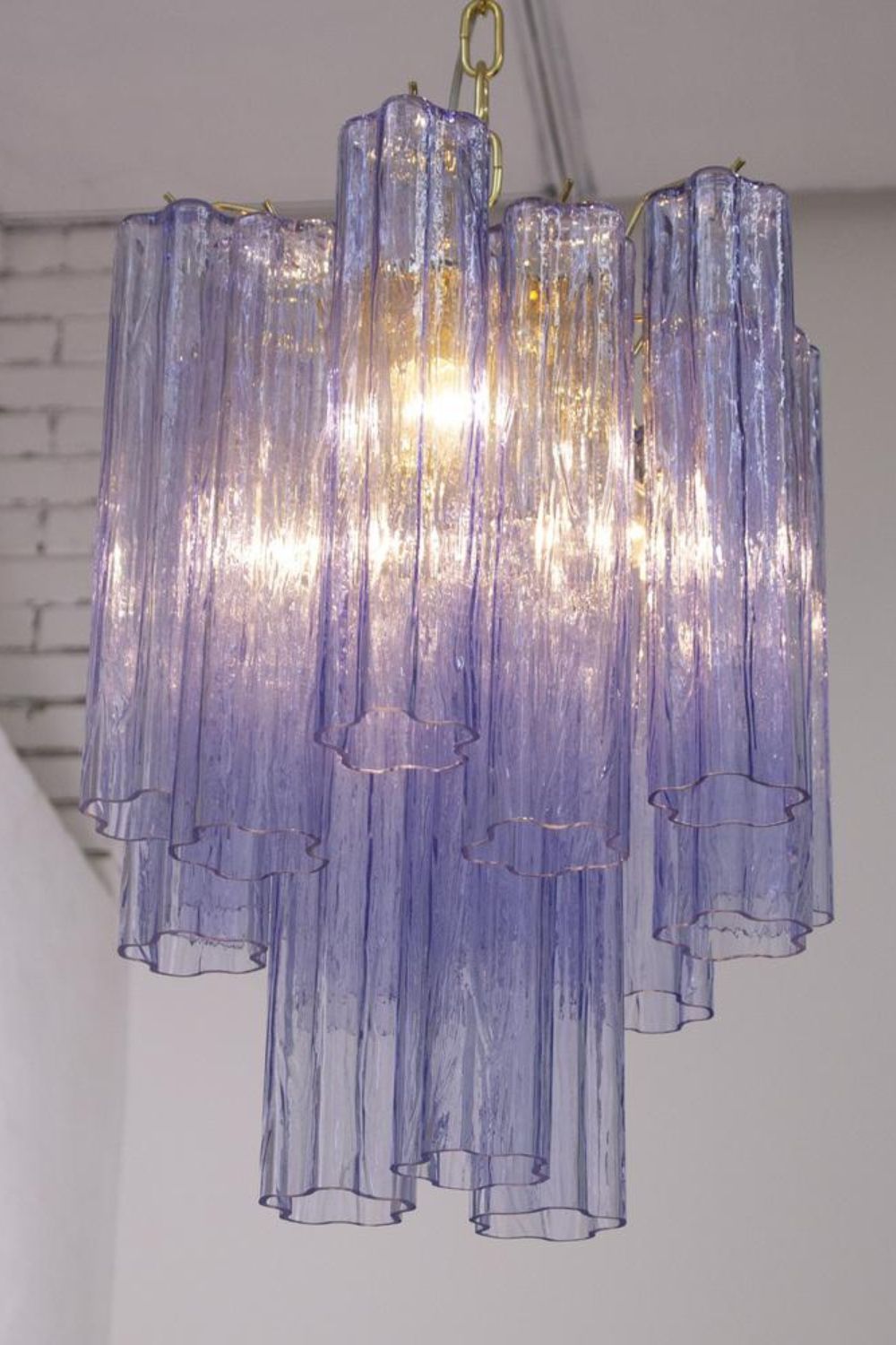 Vintage Art Blue-Purple Glass Tube Chandelier - view 4 | morylighting