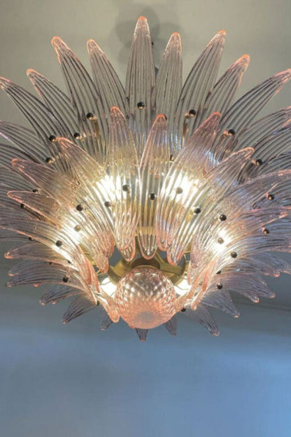 Vintage Art Pink Palm Leaf Glass Chandelier - view 12 | morylighting