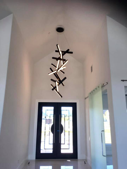 Modern Vertical Geometric Aluminum Chandelier for Staircase/Foyer/High-ceiling