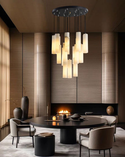 Elegant Lighting Linear Nature Stone 2" Wide Alabaster Chandelier
