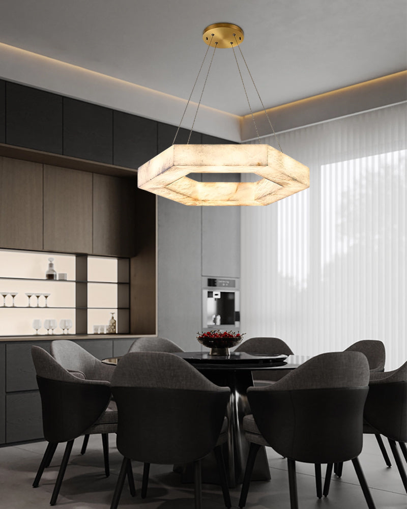 LED Hexagon Marble Pendant Lamp | Double/Triple Ring Design