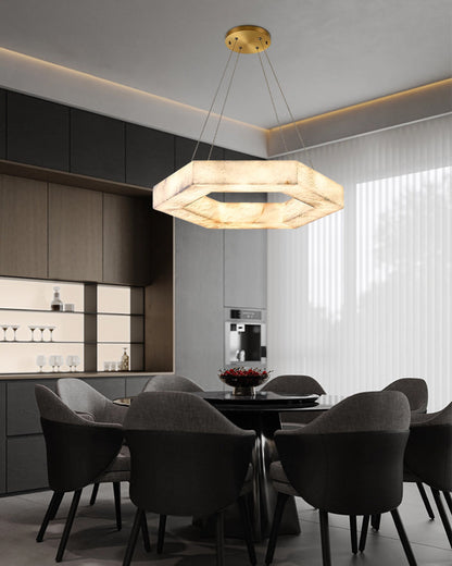 LED Hexagon Marble Pendant Lamp | Double/Triple Ring Design