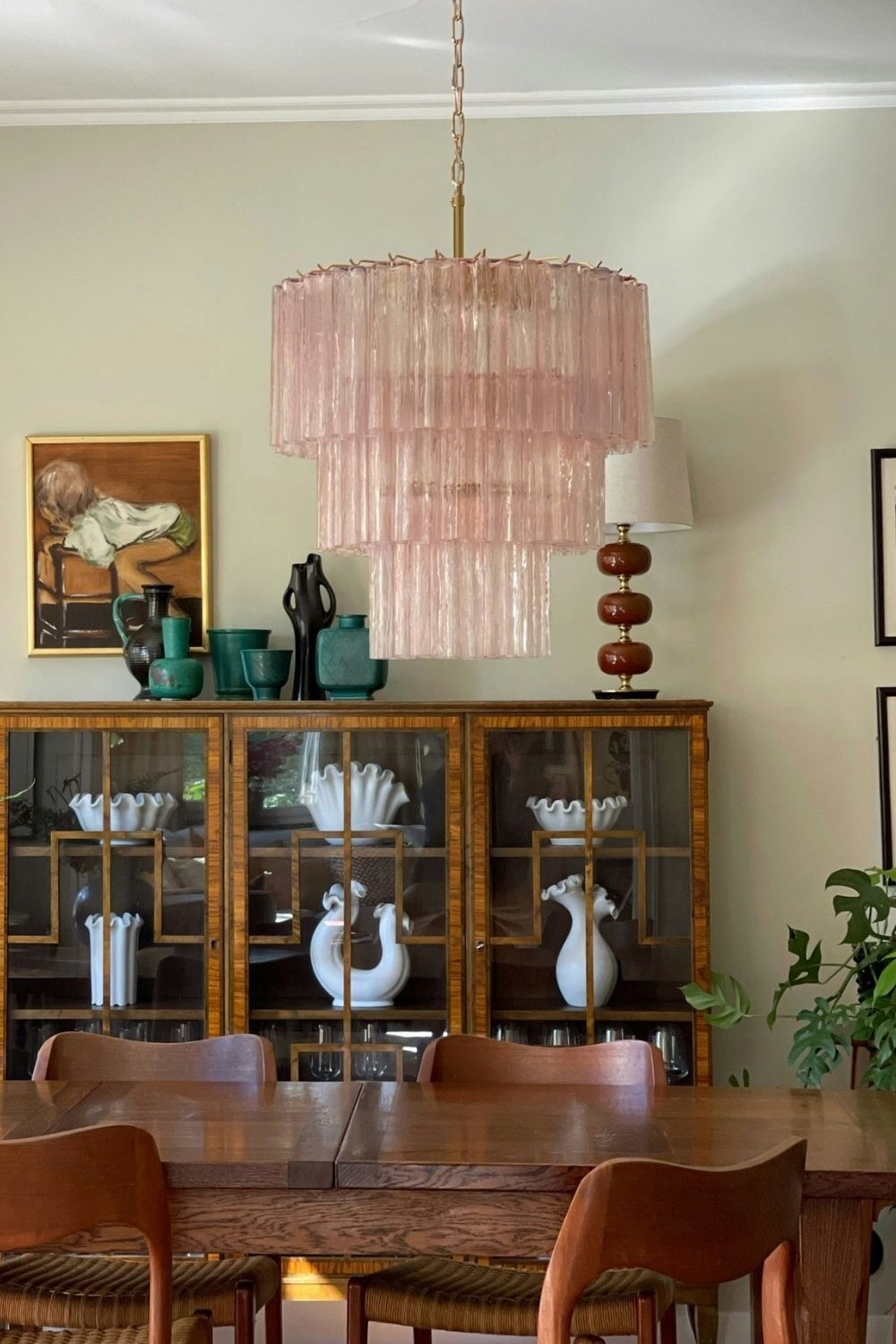 Art light pink glass tube chandelier - view 2 | morylighting