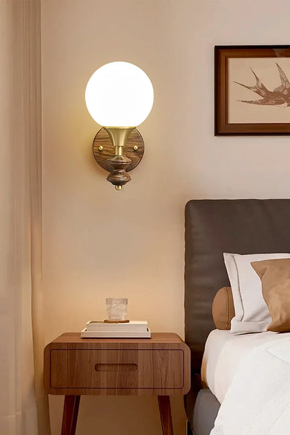 Vintage Globe Walnut Wood Wall Lamp - view 6 | morylighting