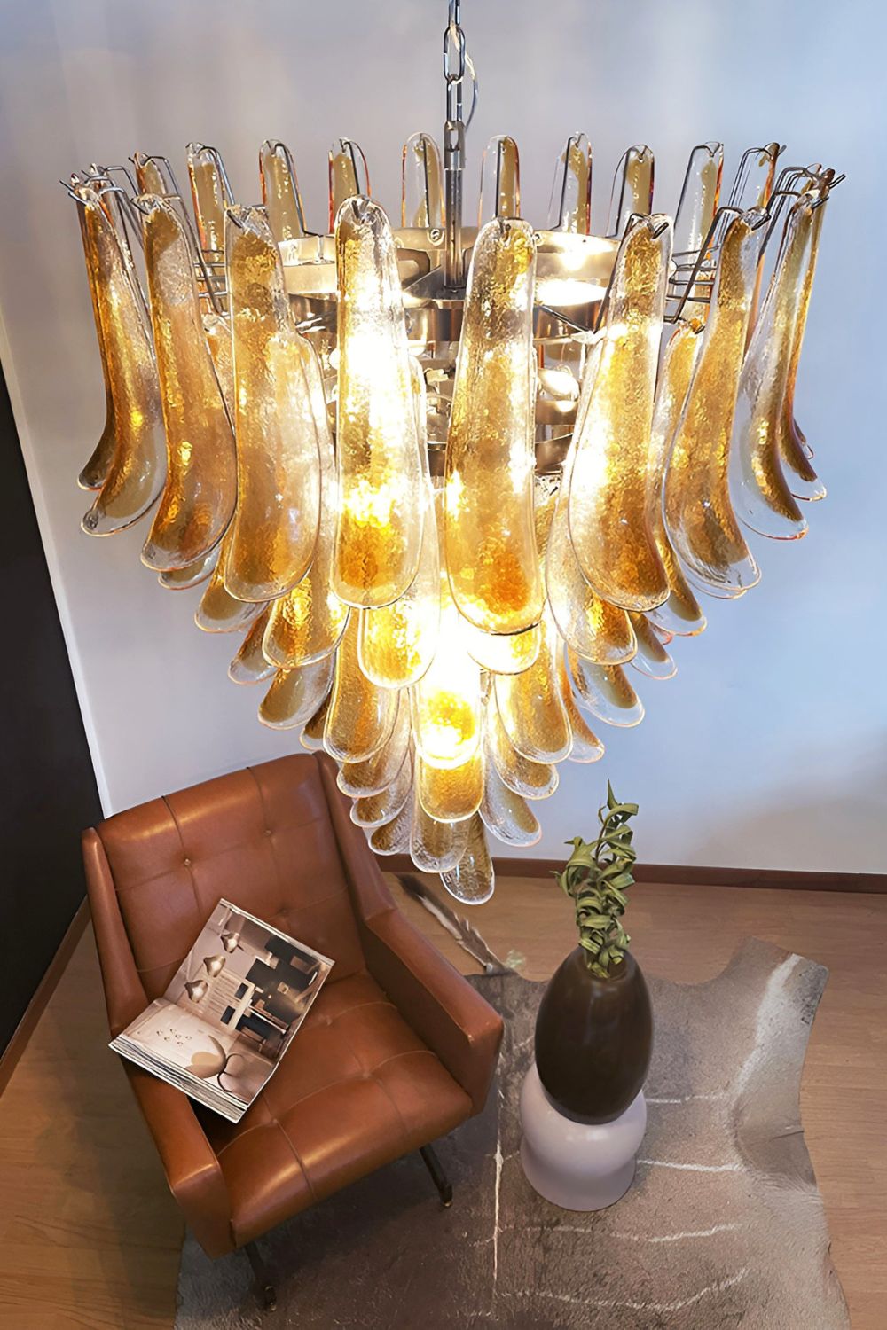 Amber Art Glass Petal Cascade Chandelier - view 5 | morylighting