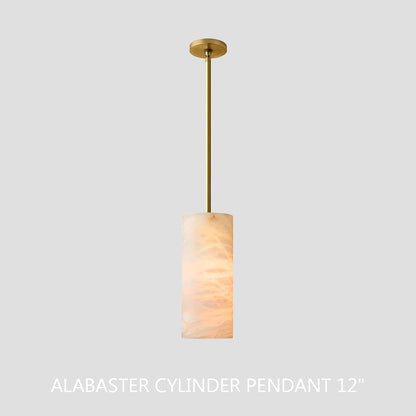 Hand Carved Alabaster Cylinder Pendant Light