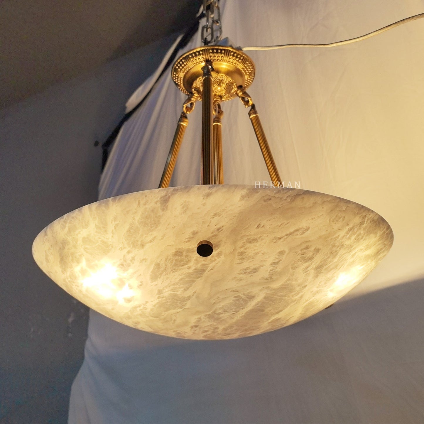 Vintage Round Alabaster Ceiling Lamp