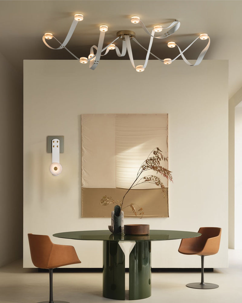 LED Mini SNAPS Module Ceiling Alabaster Pendant Light with Brown Leather Straps