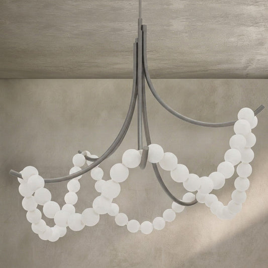 Cluster String Alabaster Beads Semi Flush Chandelier