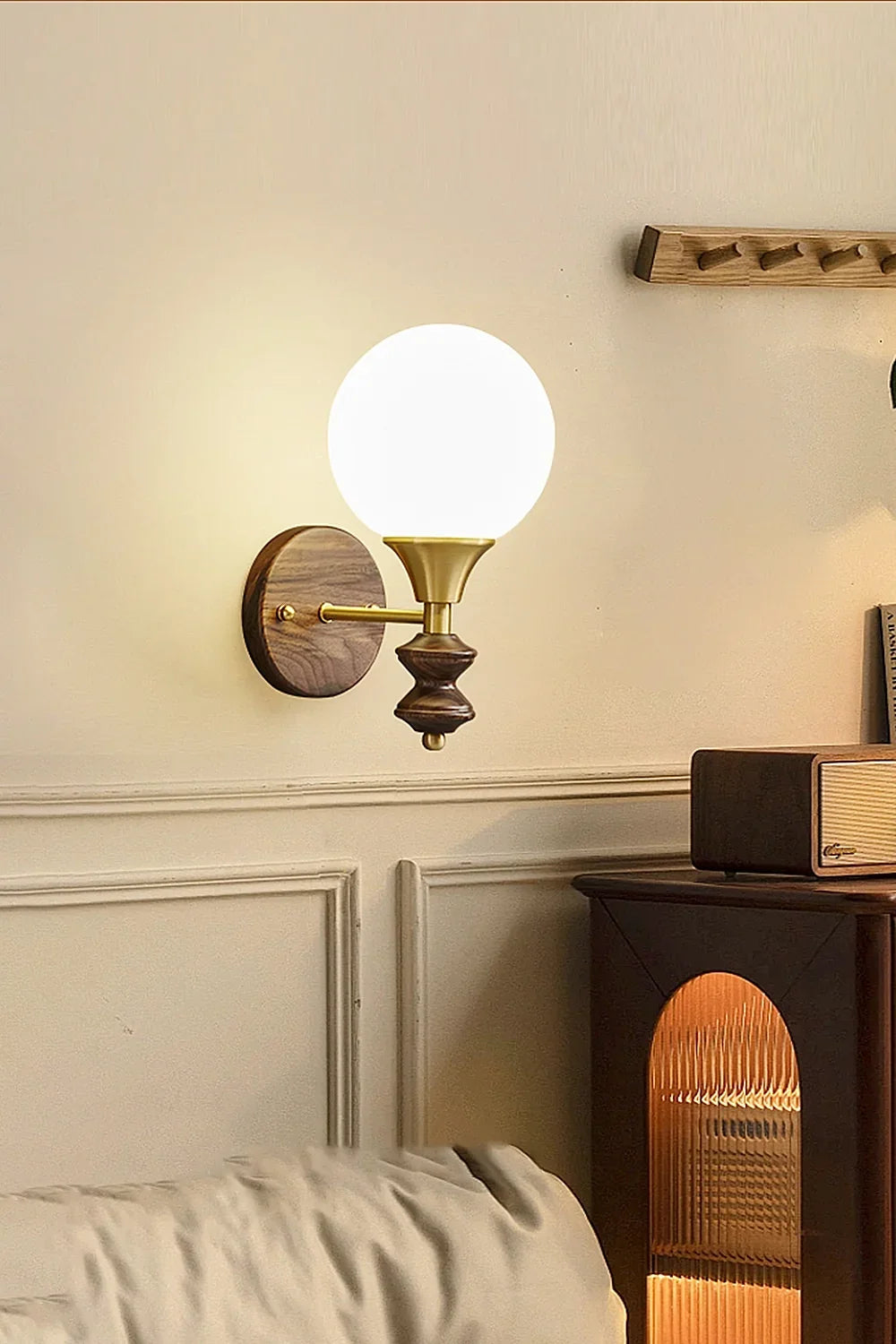 Vintage Globe Walnut Wood Wall Lamp - view 2 | morylighting