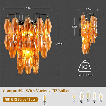 $800+ Purchase Gift | Amber Glass Wall Sconce 21.65"H