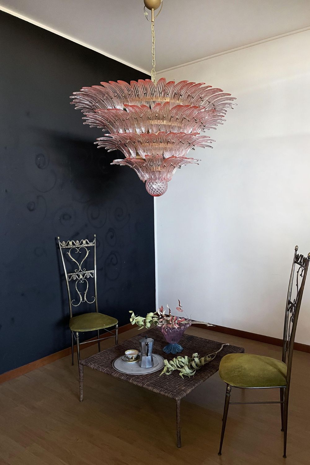 Art Four-tier pink glass palm leaf chandelier - view 3 | morylighting